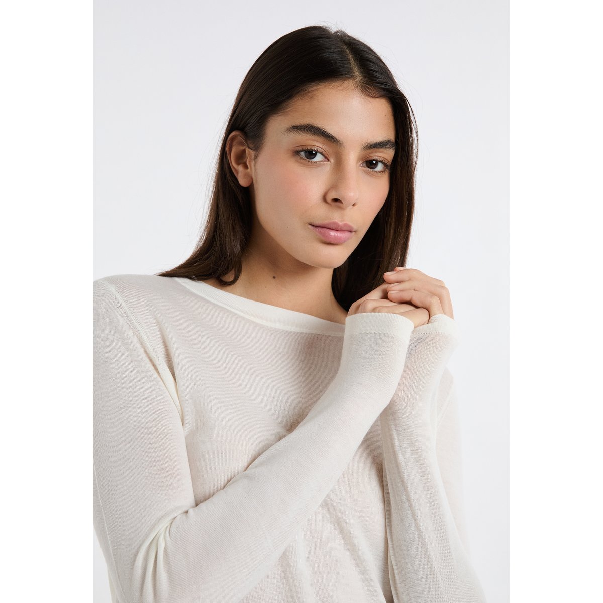 Pull col rond 100% laine PRICILLA COL R ecru, ETAM