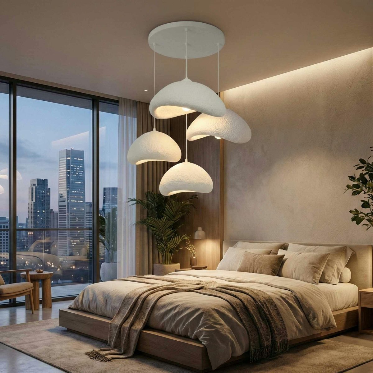 Suspension design organique 4 abat-jour NOXIS blanc, PIER IMPORT