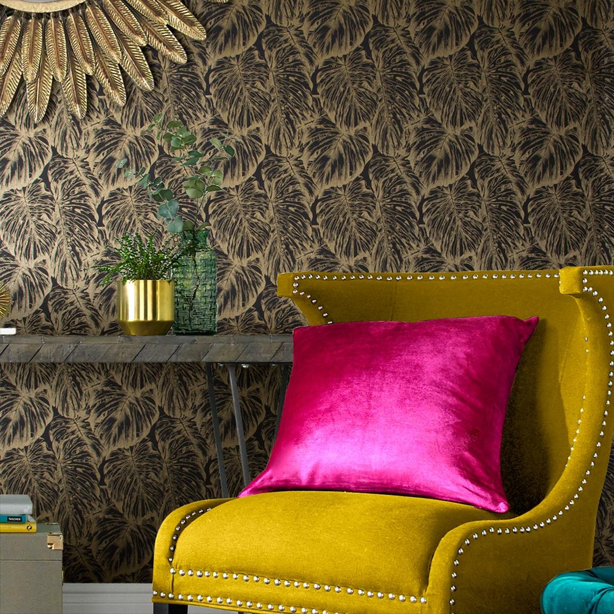 Papier peint Tropical Charcoal noir, or, GRAHAM ET BROWN