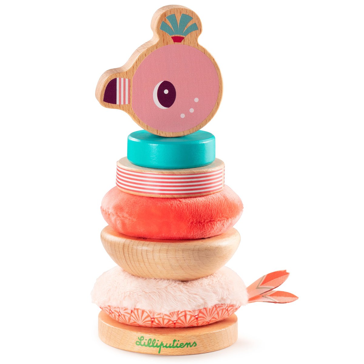 Pyramide à empiler rose, bleu, corail, LILLIPUTIENS