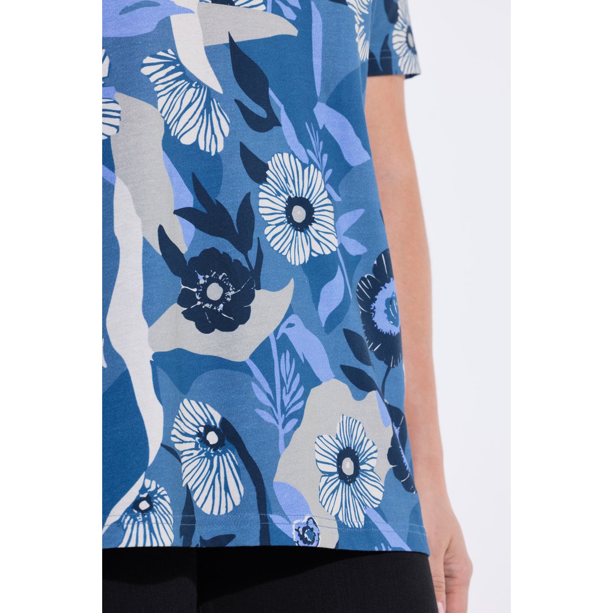 T-shirt à fleurs en coton bio bleu jean, ULLA POPKEN