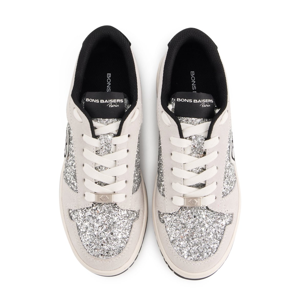 Baskets En Cuir Serena Glitter silver, BONS BAISERS