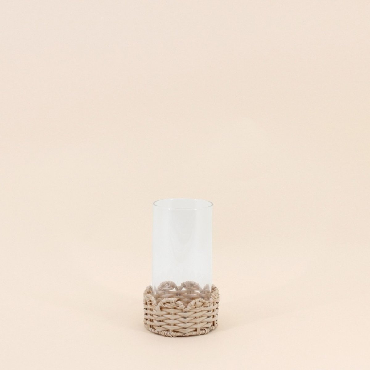 Photophore en verre et rotin 16,5x10cm beige, ORNAMI