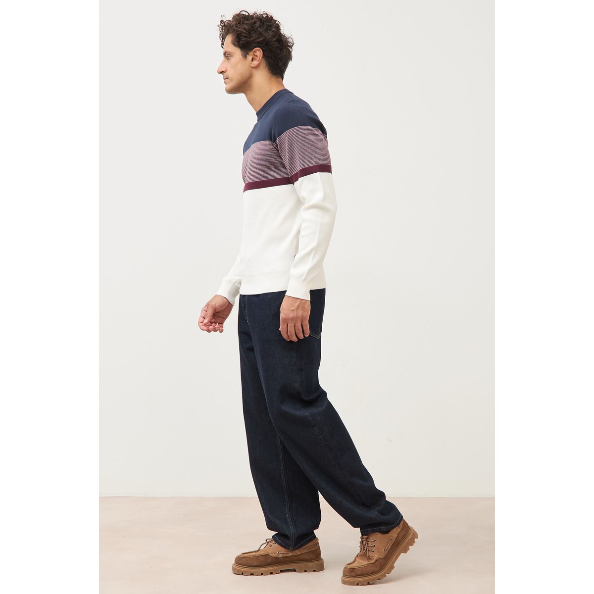 Pull fin col rond manches longues bleu marine, BONOBO