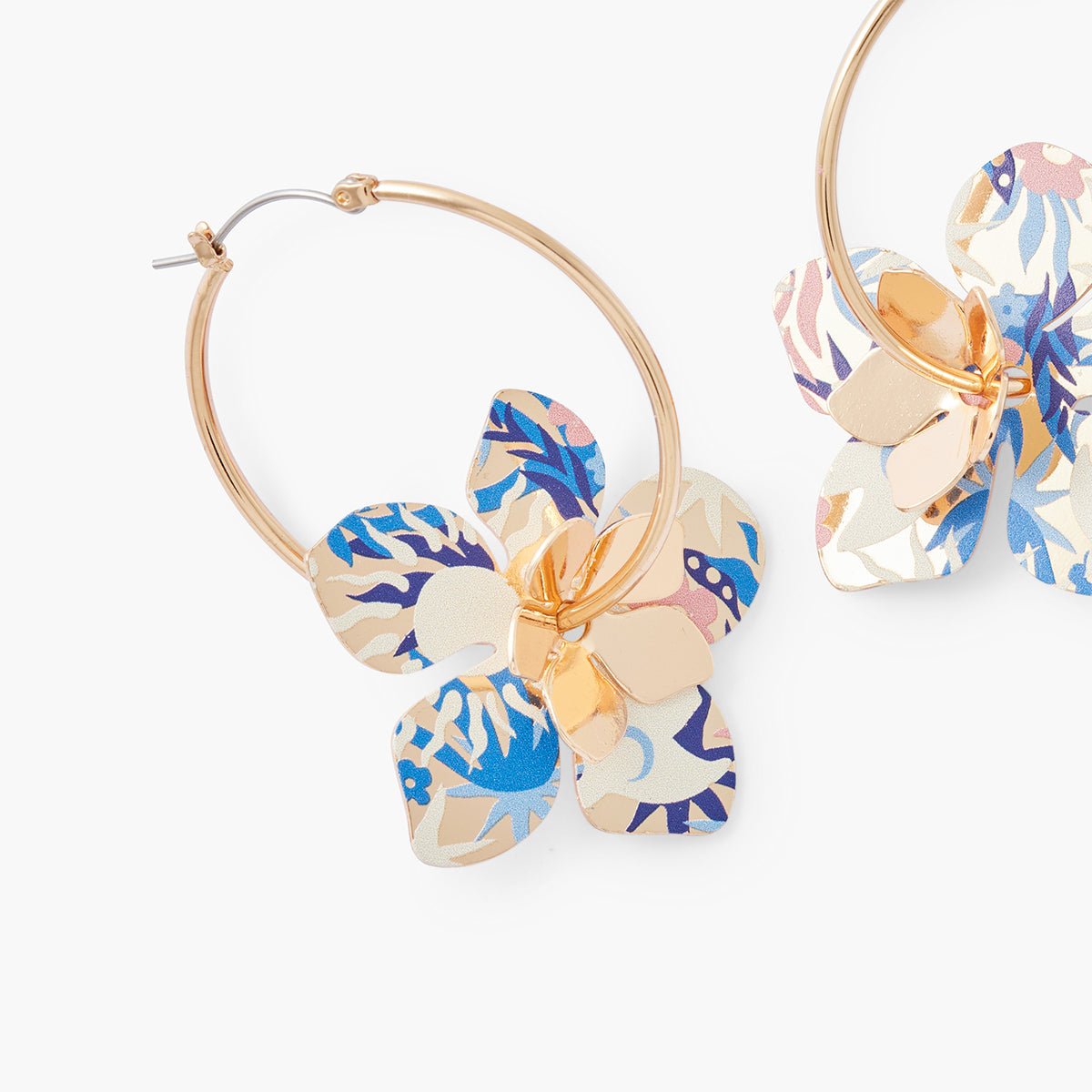 Créoles fleurs Balagane imprimé oiseau et soleil bleu, BALABOOSTE
