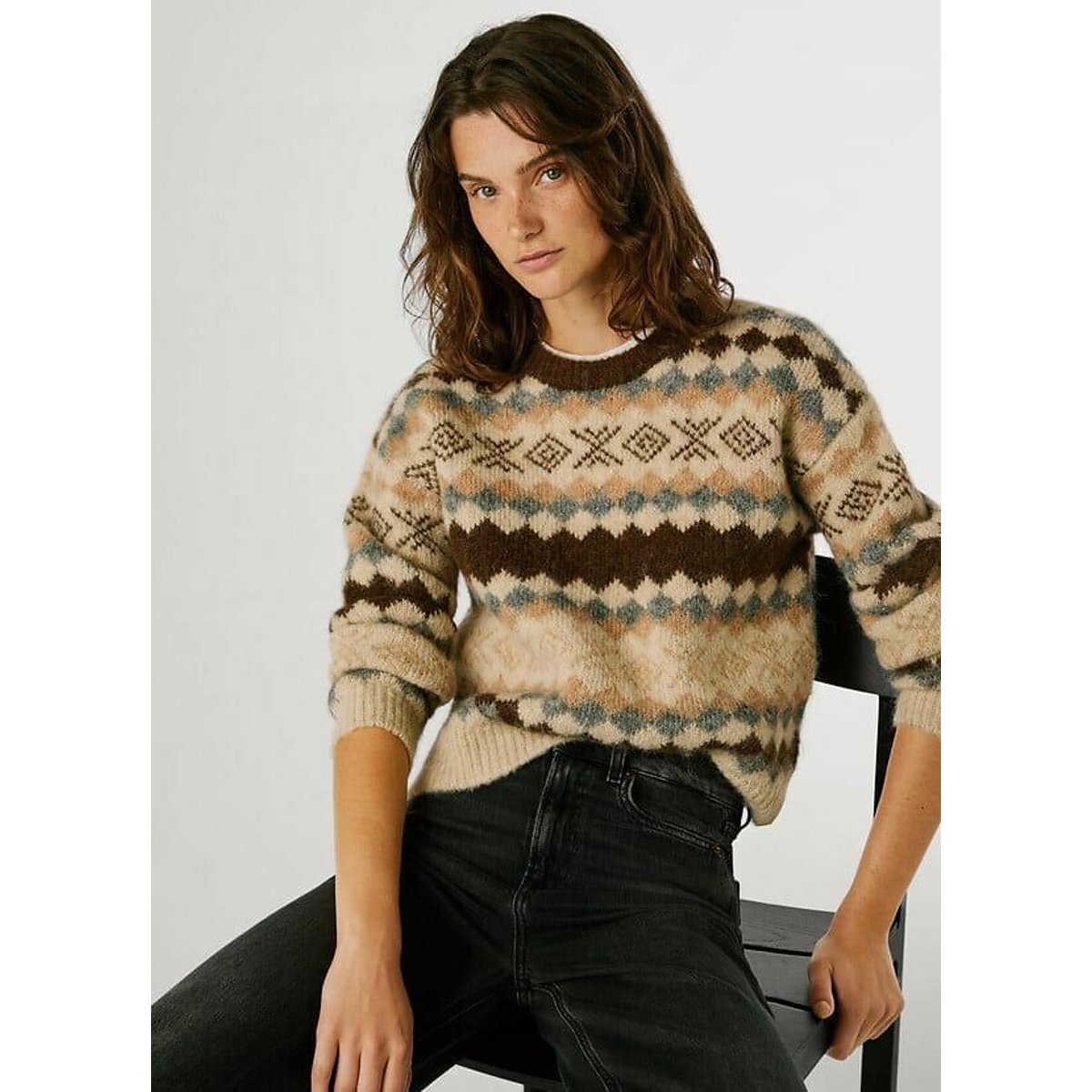 Celestine Jacquard Jumper beige/brown, PEPE JEANS