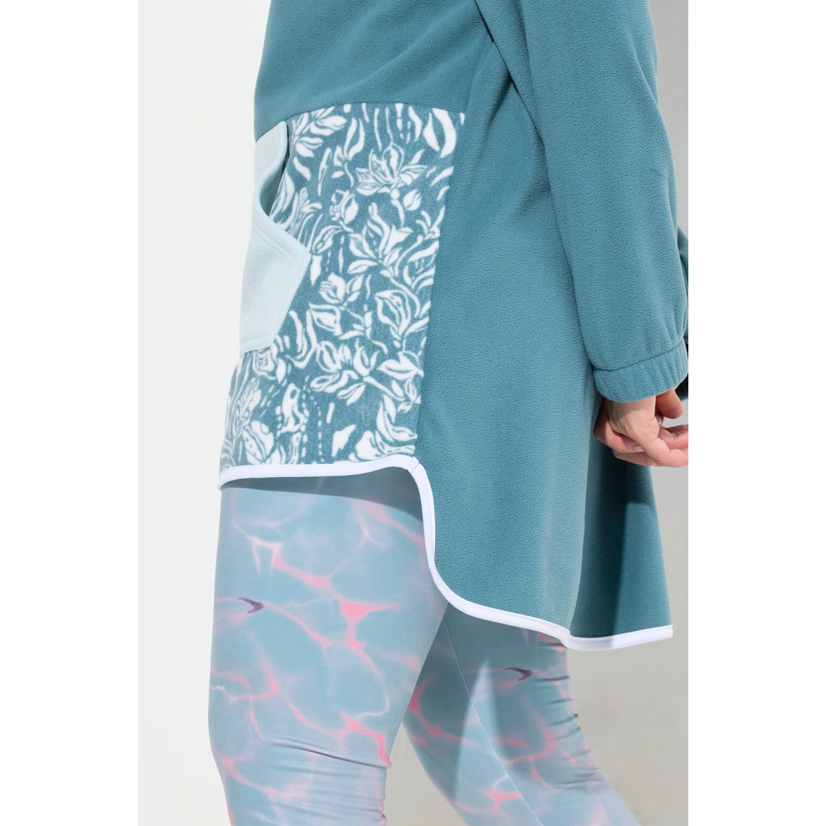 Sweat-shirt en polaire, manches longues vert glacier, ULLA POPKEN