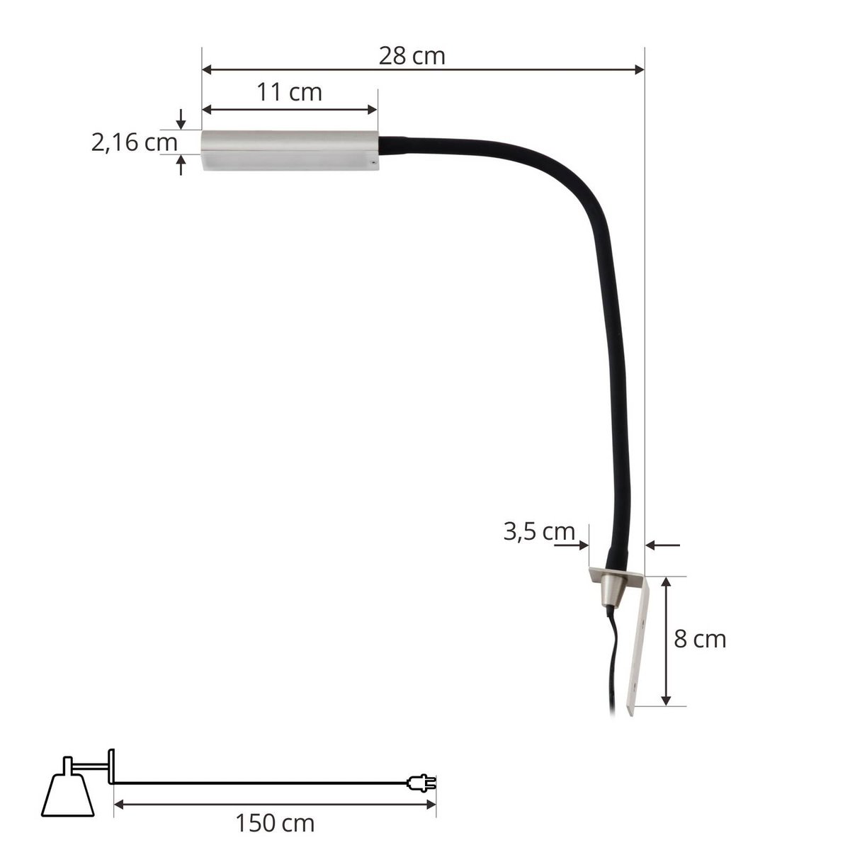 Applique en métalLED, Flexola nickel, noir, LINDBY