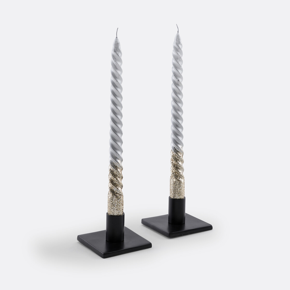 Lot de 2 bougies torsadées paillettes, Caspar argent, LA REDOUTE INTERIEURS