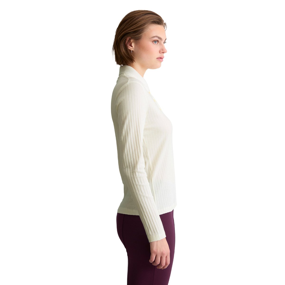 Polo à manches longues, coupe ajustée en jersey côtelé blanc, MARC O’POLO DENIM