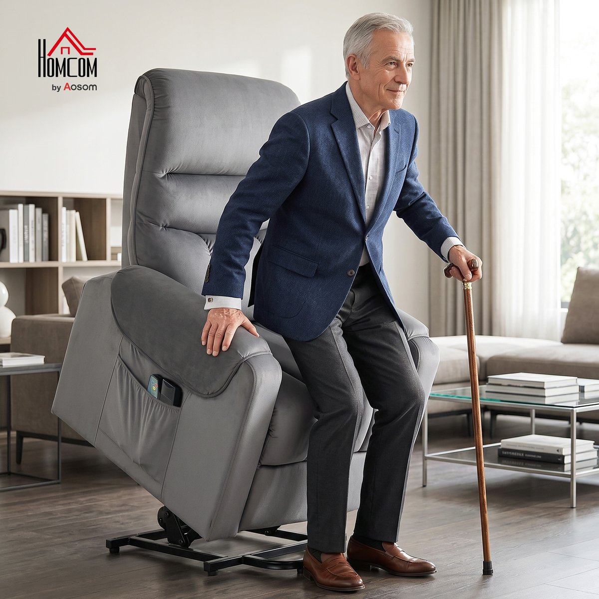 Fauteuil releveur multifonctionnel Velours gris foncé, HOMCOM