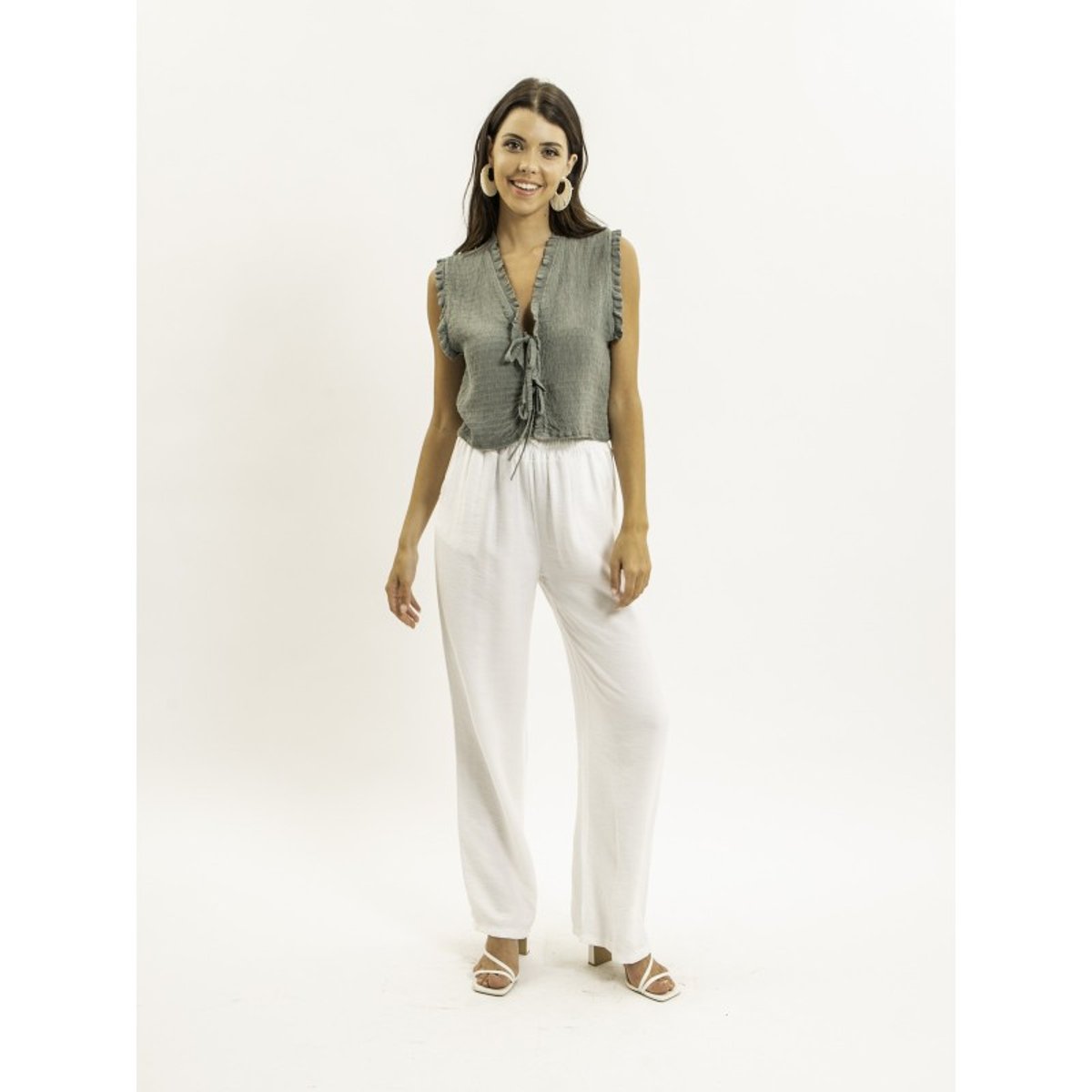 Blouse Sans Manches Smocke Ozakia kaki, DONA LISA