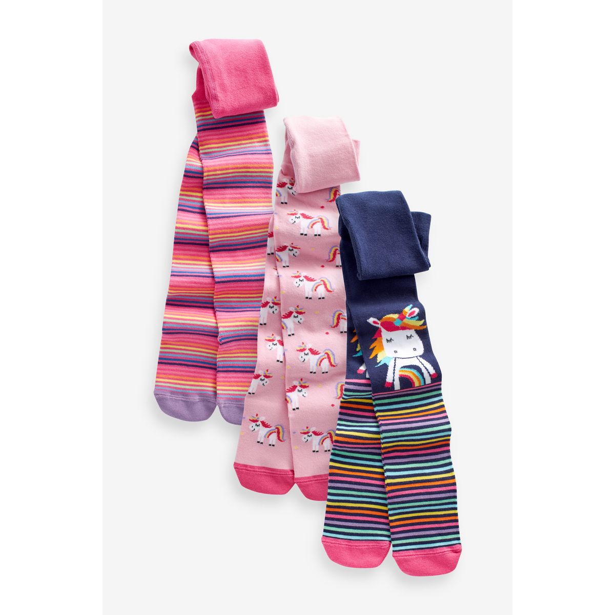 Collants en coton à motif licorne, 3 paires rose et bleu marine, NEXT