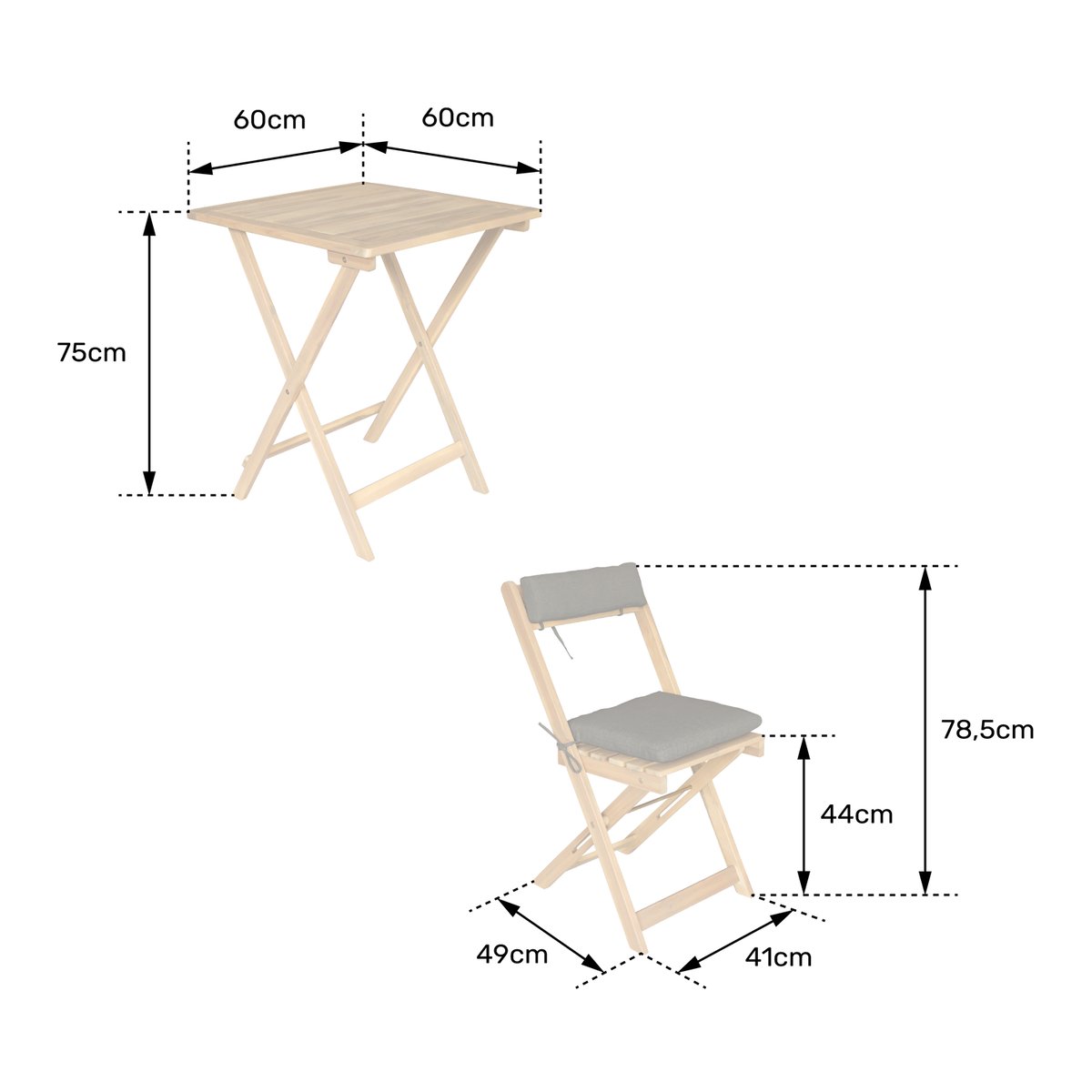Ensemble table et chaises 2pl. acacia BENAGIL, BENAGIL beige, bois, HAPPY GARDEN