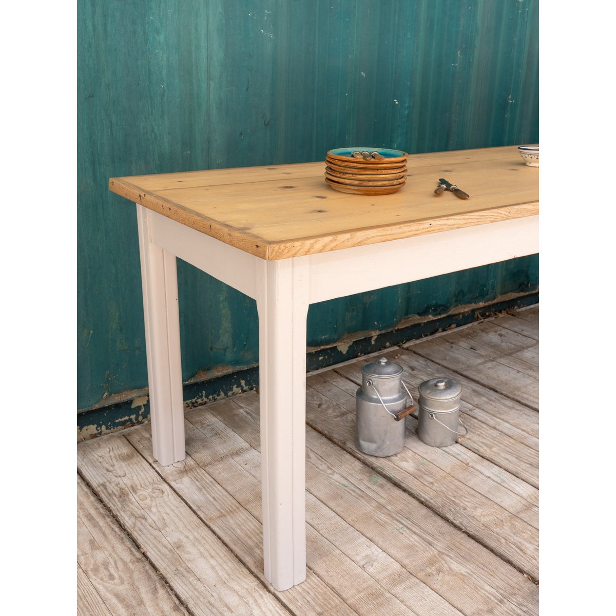 Grande table à manger en bois Romy N°1443 - Bon état bois clair, DEBONGOUT