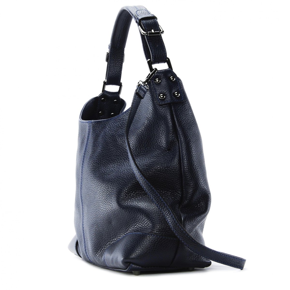 Sac à main cabas en cuir grainé italien NIKEE bleu foncé, OH MY BAG