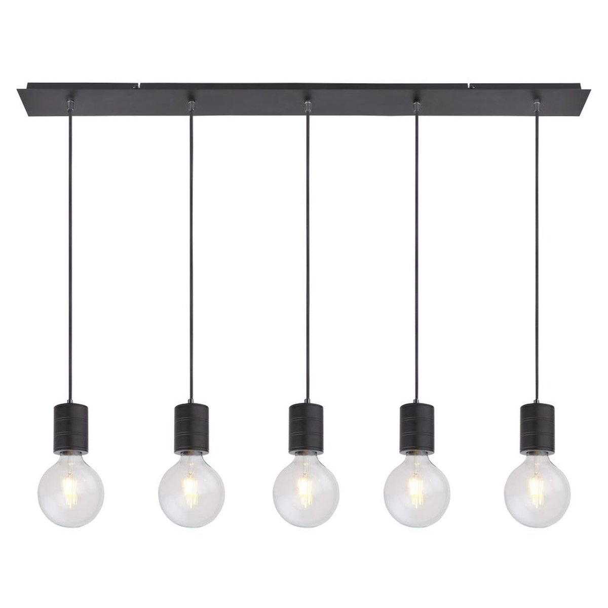 Suspension rectangulaire 4 ampoules en métal design industriel HERMINE noir, GLOBO LIGHTING
