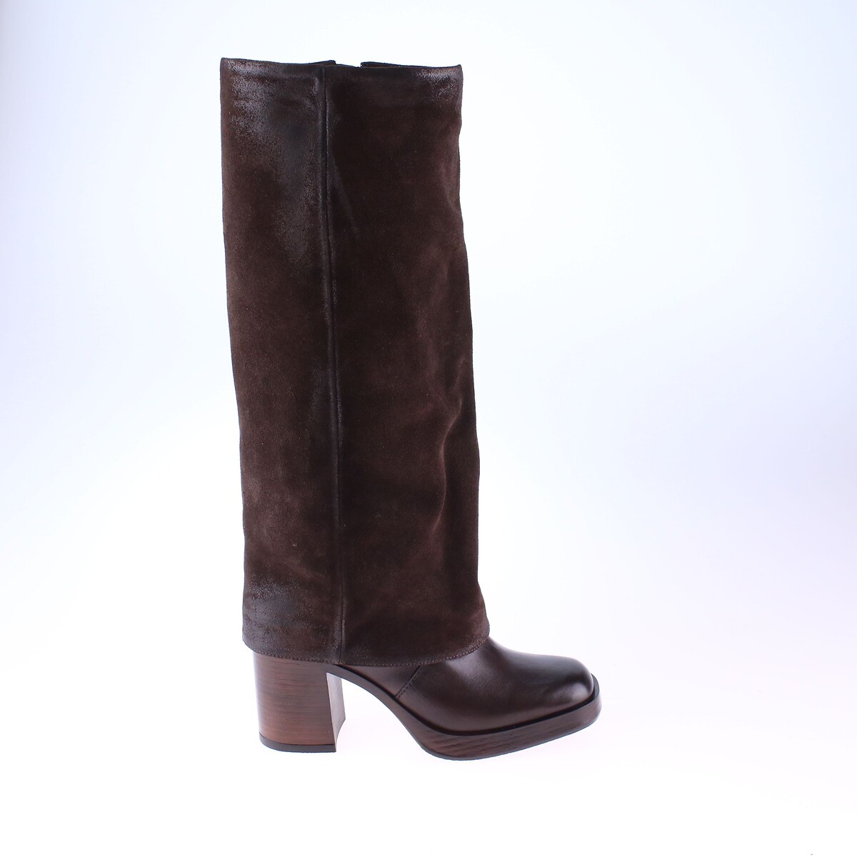 Botas de tacón guêtre de piel marrón oscuro, MJUS
