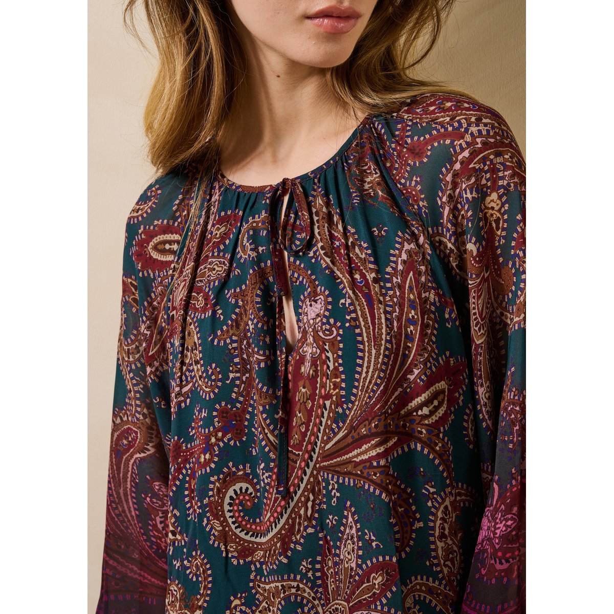 Robe courte à imprimé manches longues petrole, LA FEE MARABOUTEE