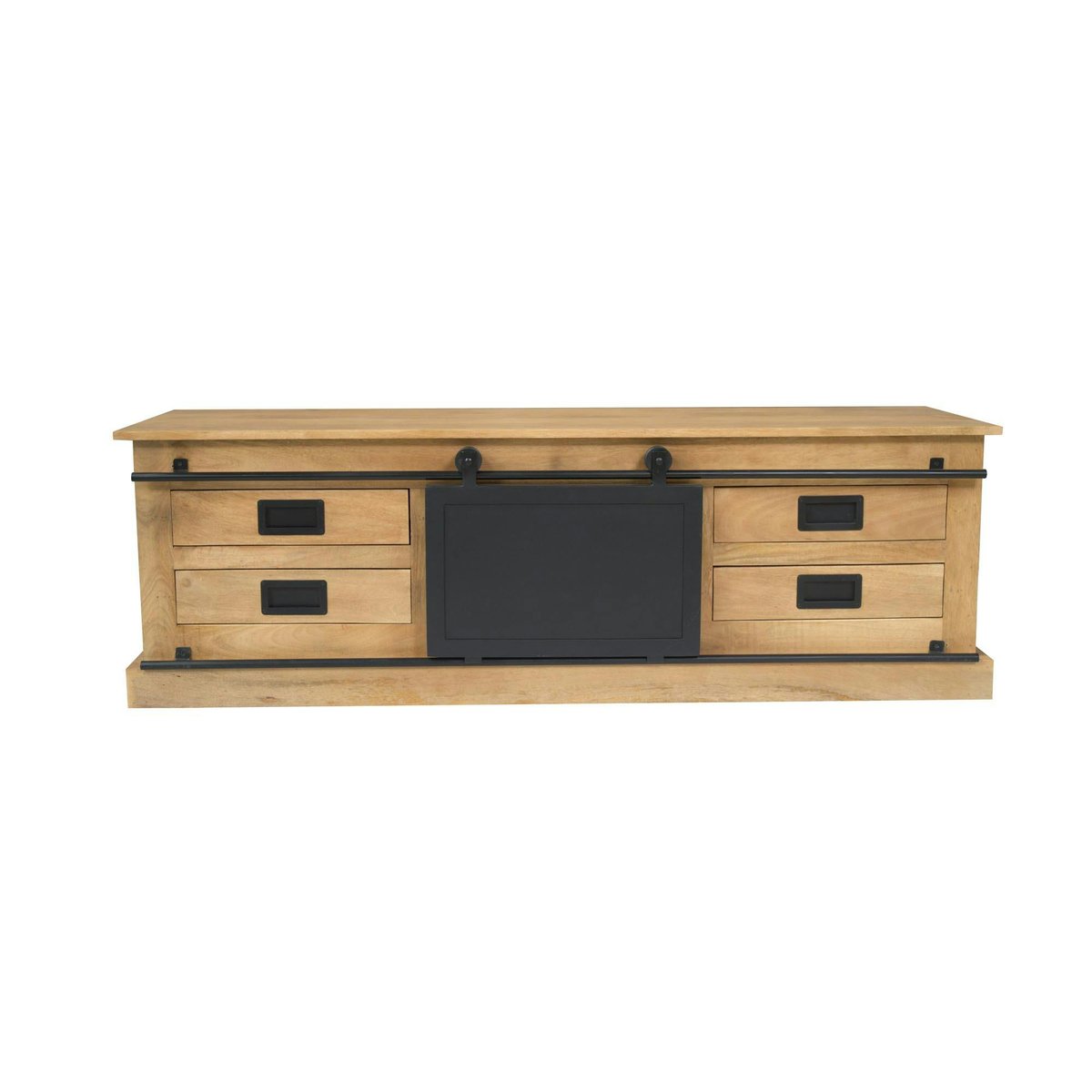 Meuble TV bois métal style atelier à porte coulissante CAMDEN bois naturel, PIER IMPORT