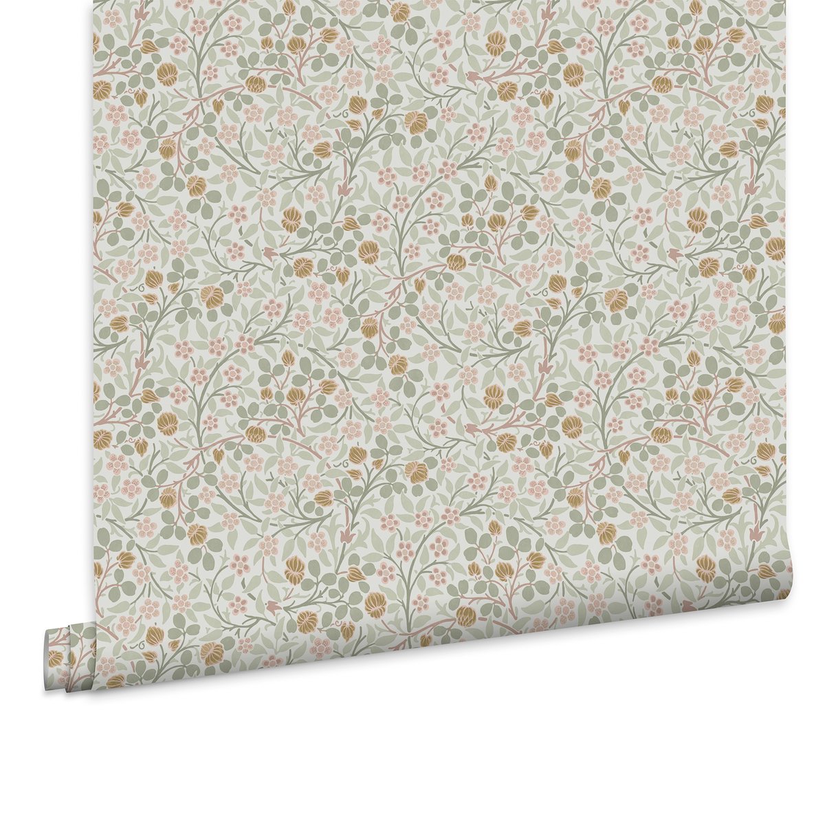 Papier peint fleuri Clover Spring Peony & Sage vert, ocre, rose, WILLIAM MORRIS AT HOME