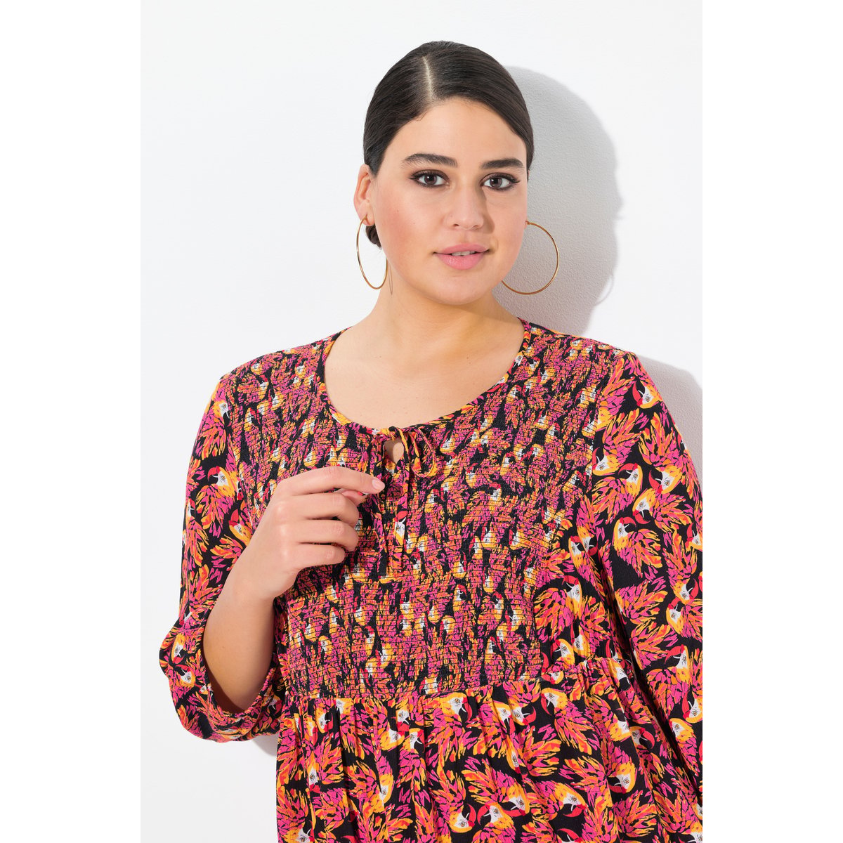 Blouse smockée noir, ULLA POPKEN