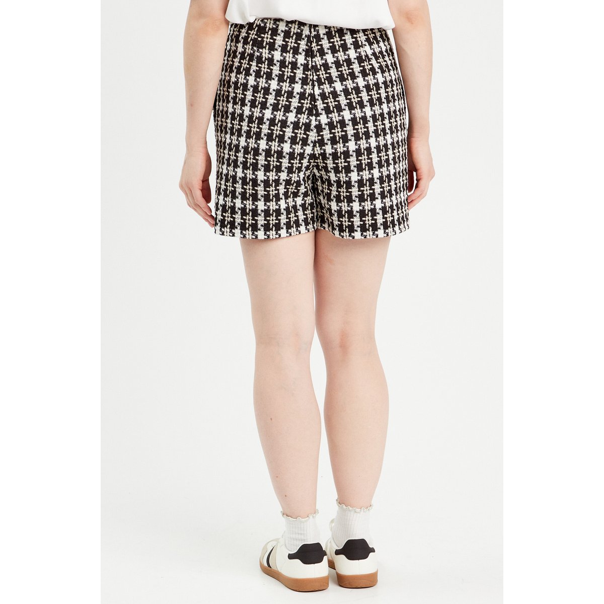 Jupe-short trapèze tweed noir, CACHE CACHE