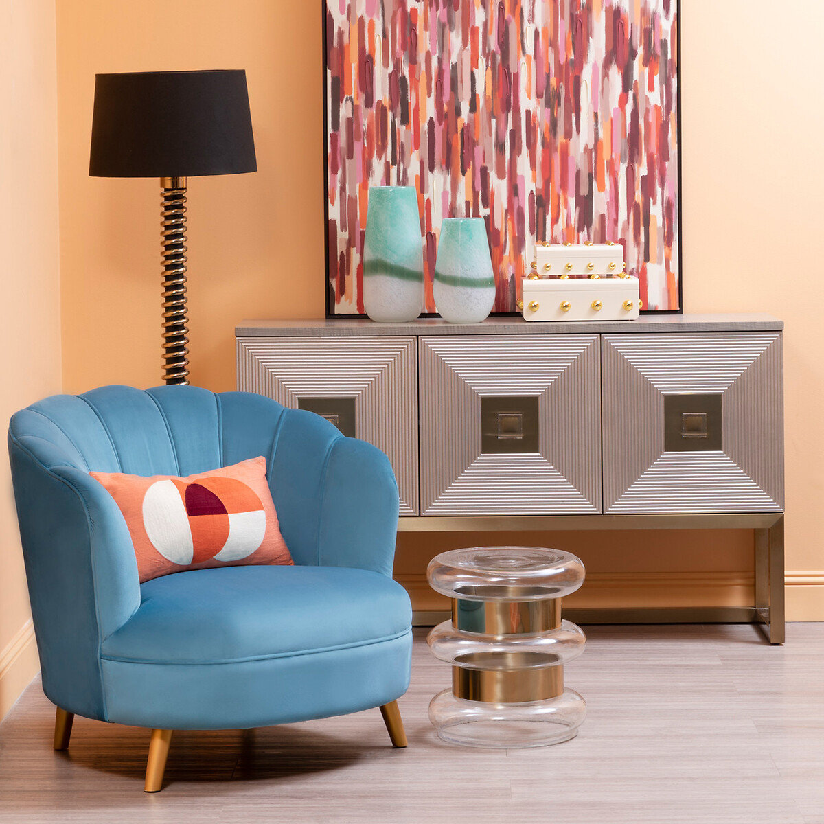 Tubular Glass Drum Side Table gold-coloured, FIFTY FIVE SOUTH