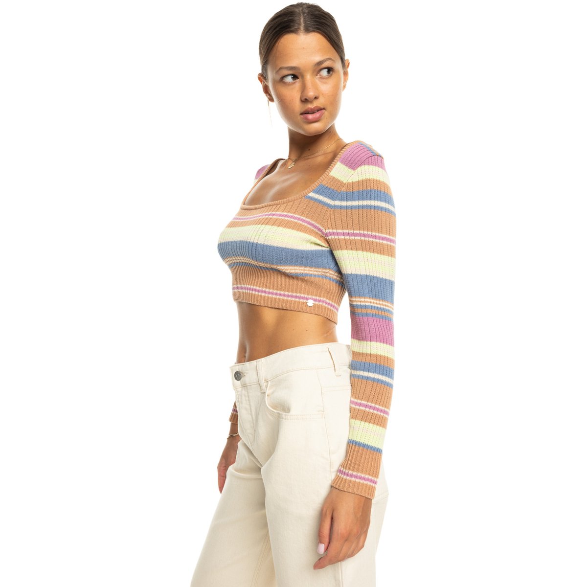Pull court SUNSHINE DAY. marron camel swithbackstripe sweaters, ROXY