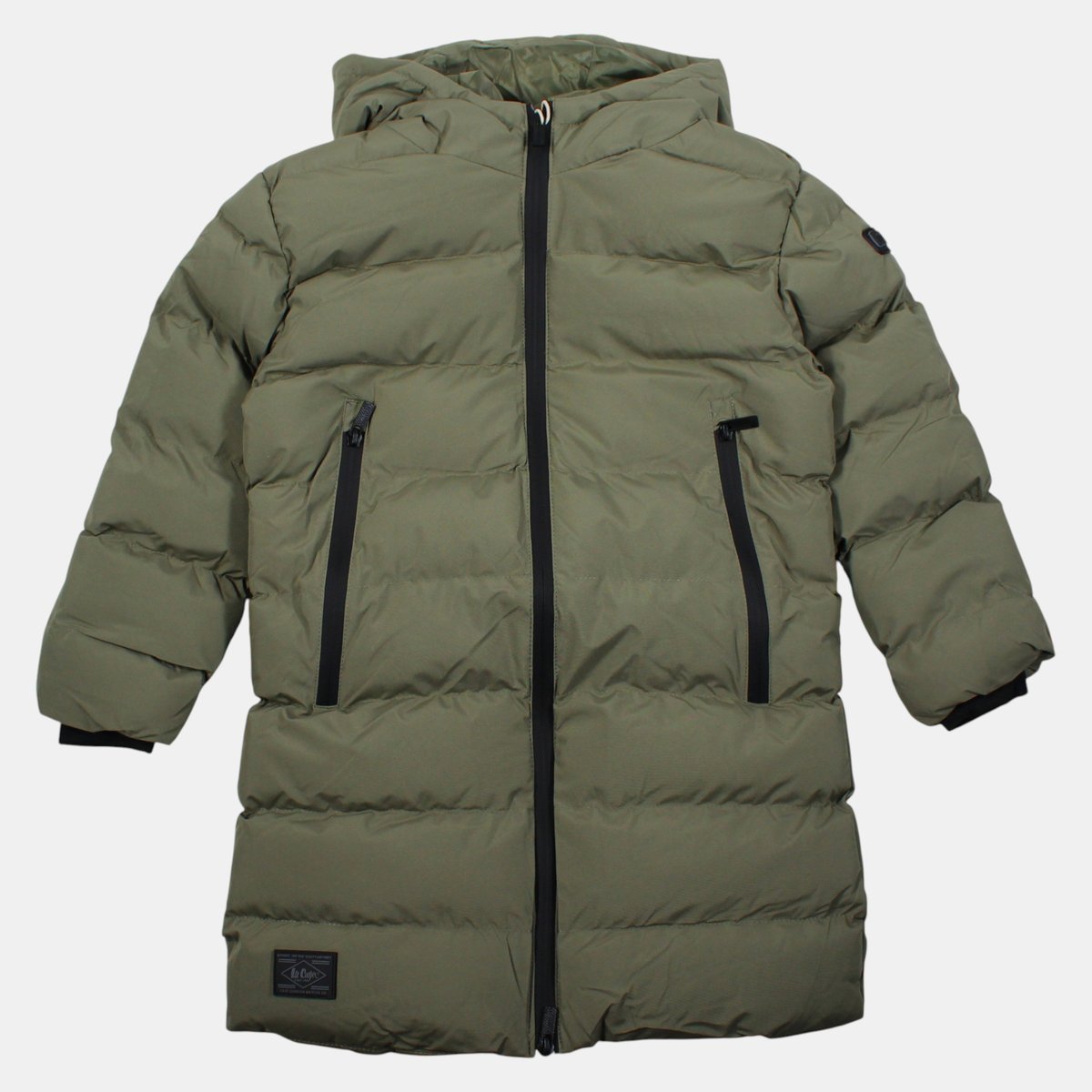 Doudoune longue zippée à capuche COCOON vert kaki, LEE COOPER