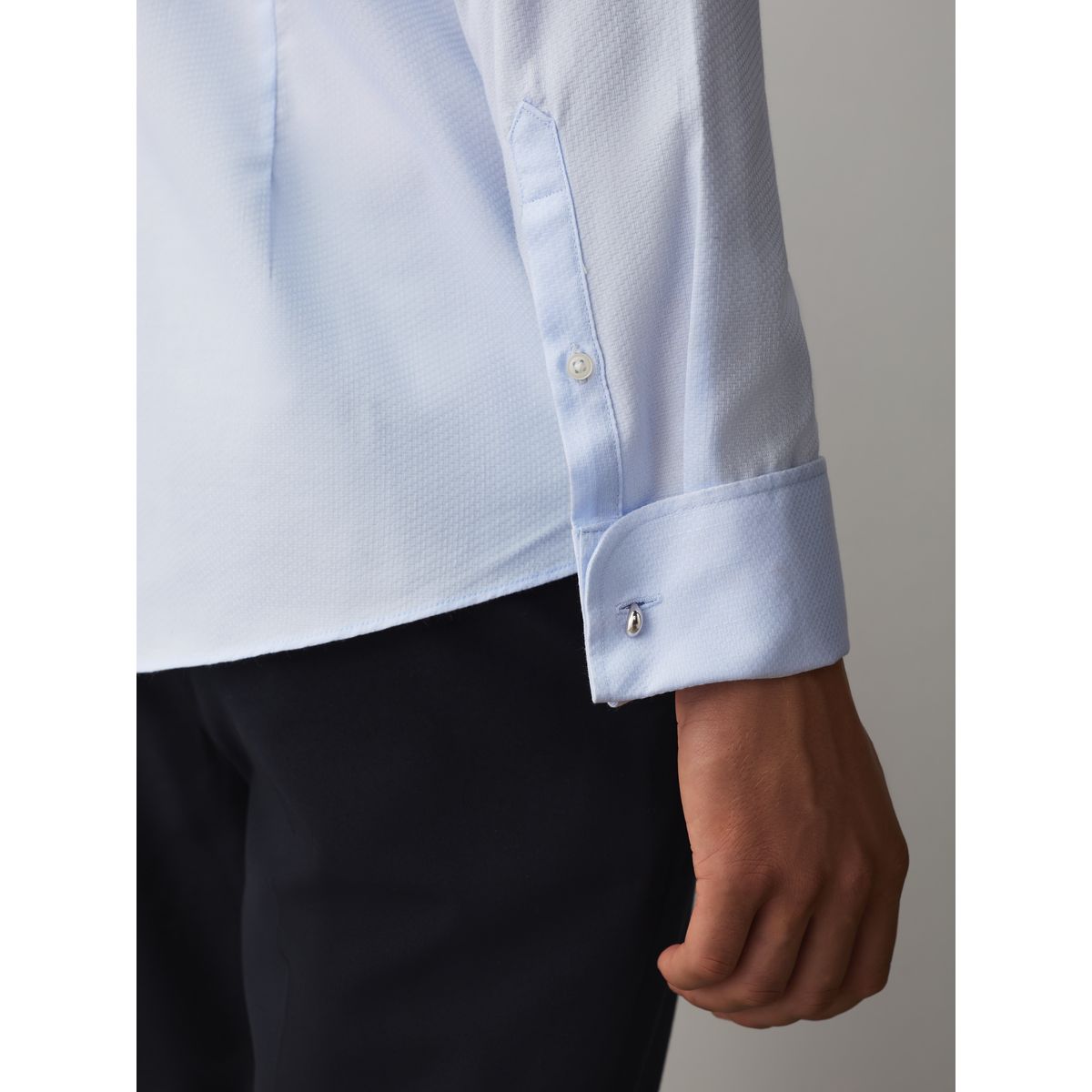 Chemise texturée en coton entretien facile bleu clair, NEXT