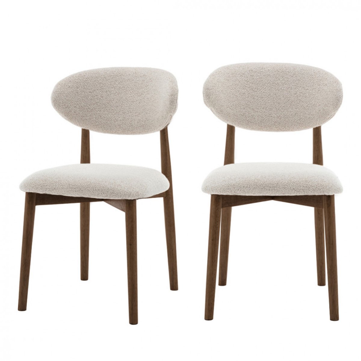 Lot de 2 chaises en tissu bouclette pieds bois foncé- CLARA beige, DRAWER
