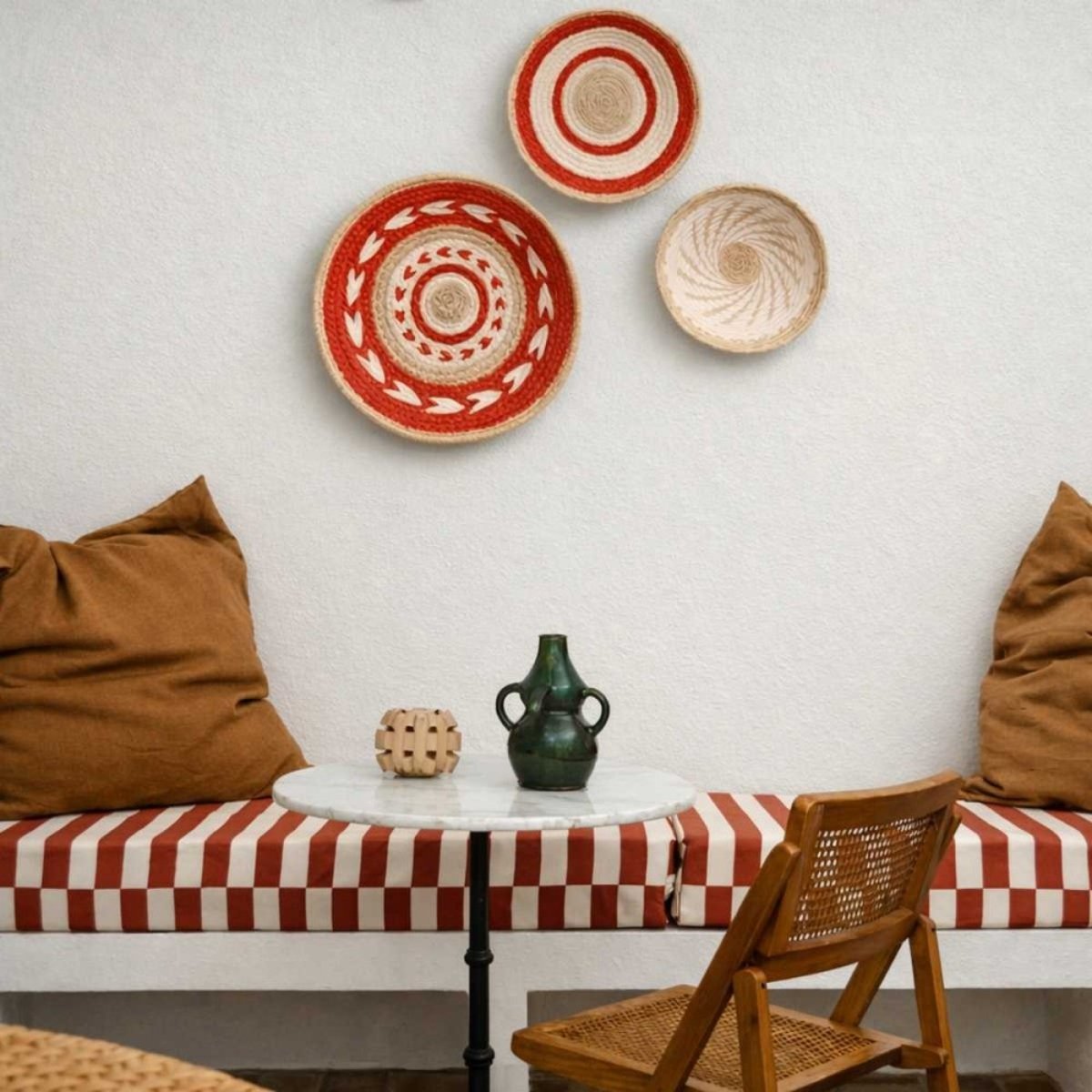Corbeille murale ronde en corde imprimée 30cm terracotta, ORNAMI