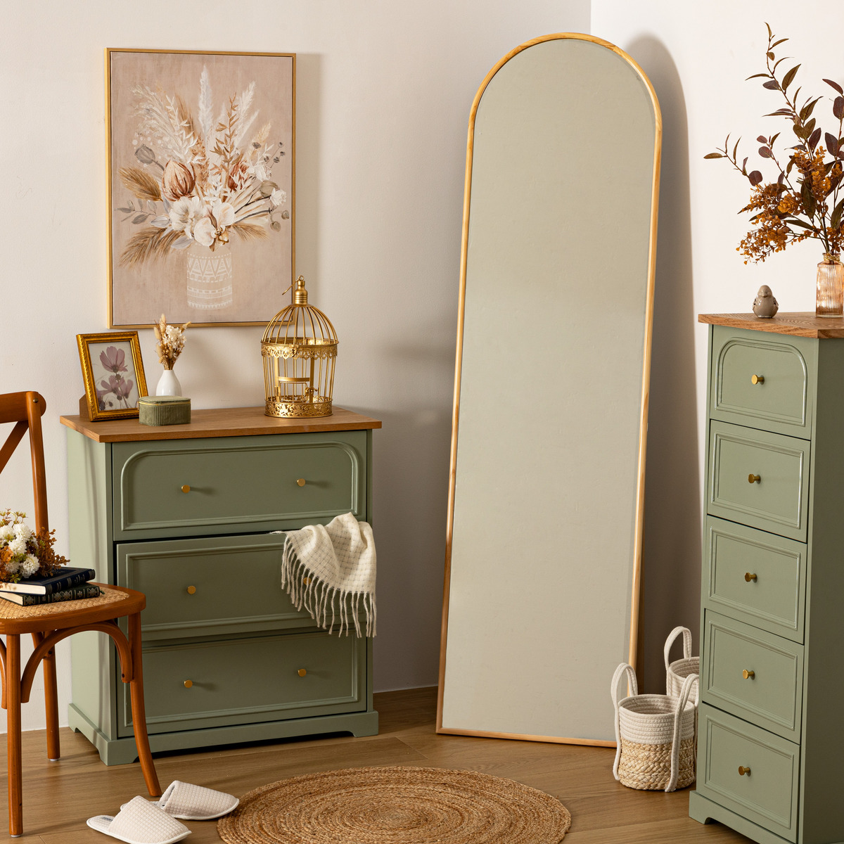 Miroir sur pied 180x50 cm forme arche KIM beige, ATMOSPHERA