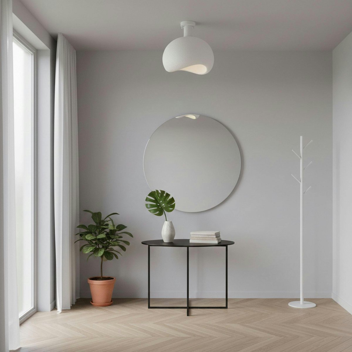 Plafonnier blanc design organique 34 cm NOXIS blanc, PIER IMPORT