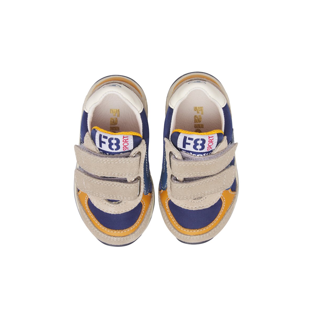 Sneakers en cuir et tissu NORALIS VL. gris tourterelle-marine, FALCOTTO