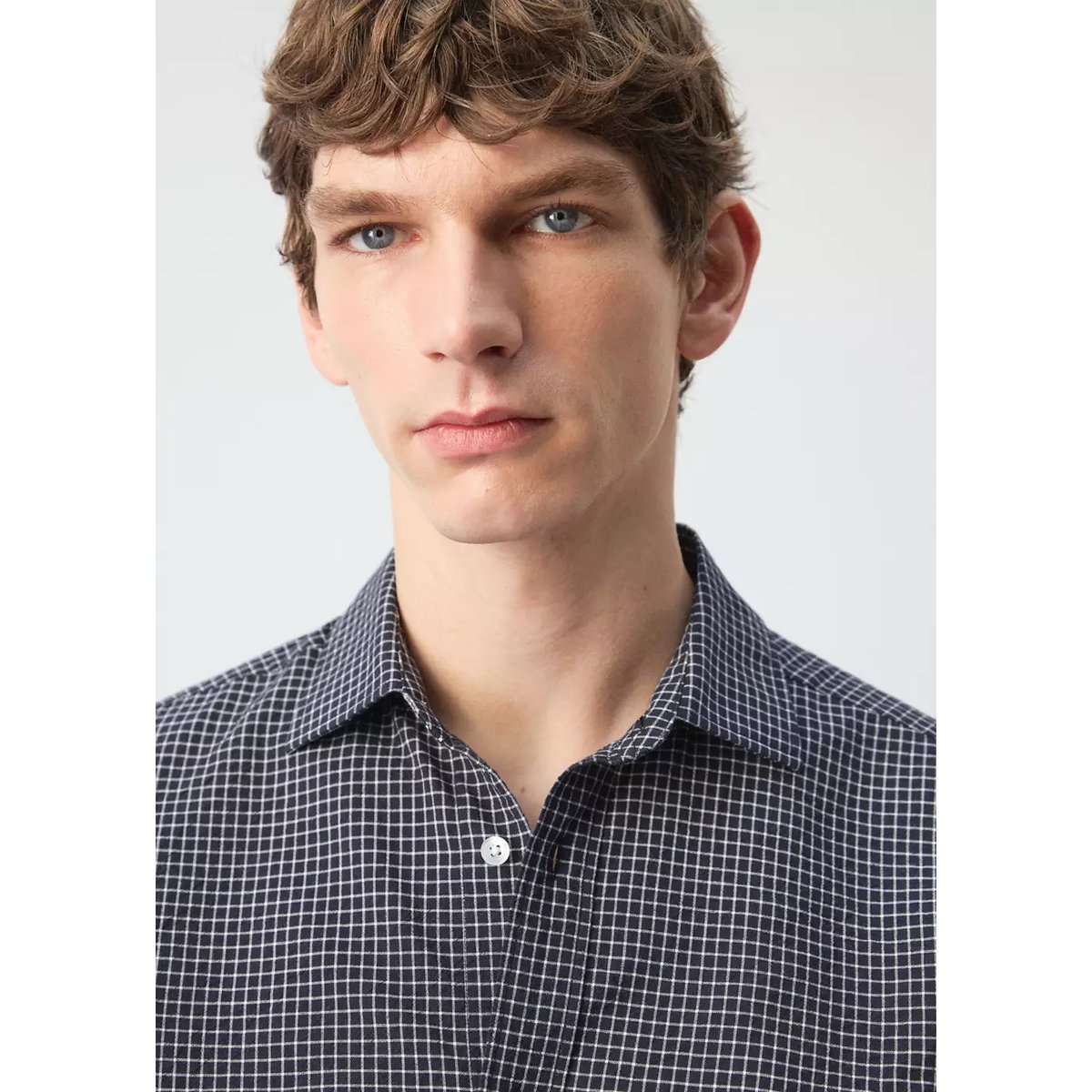 Chemise regular fit à carreaux en coton bleu marine, MANGO MAN