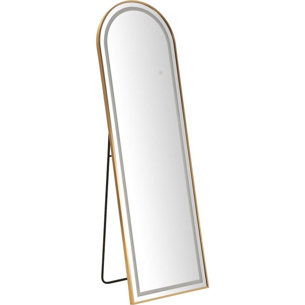 Miroir sur pied arqué en aluminium LED doré, RECOLLECTION