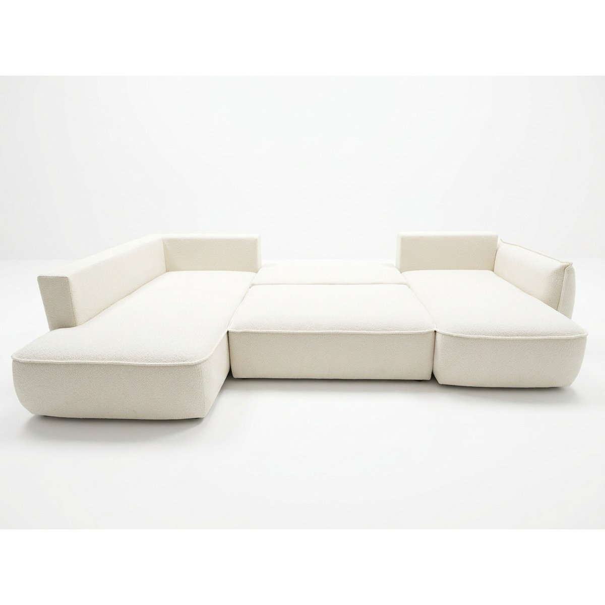 Canapé d'angle convertible 5 places en tissu chenille, ESMEE blanc, BOBOCHIC