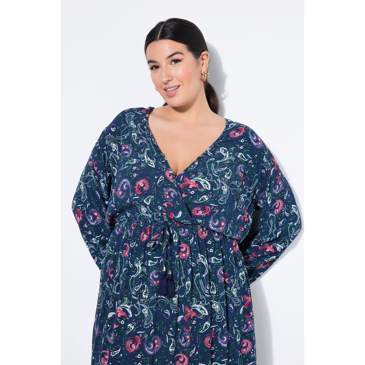 Robe Maxi, imprimé all-over, col V marine, STUDIO UNTOLD