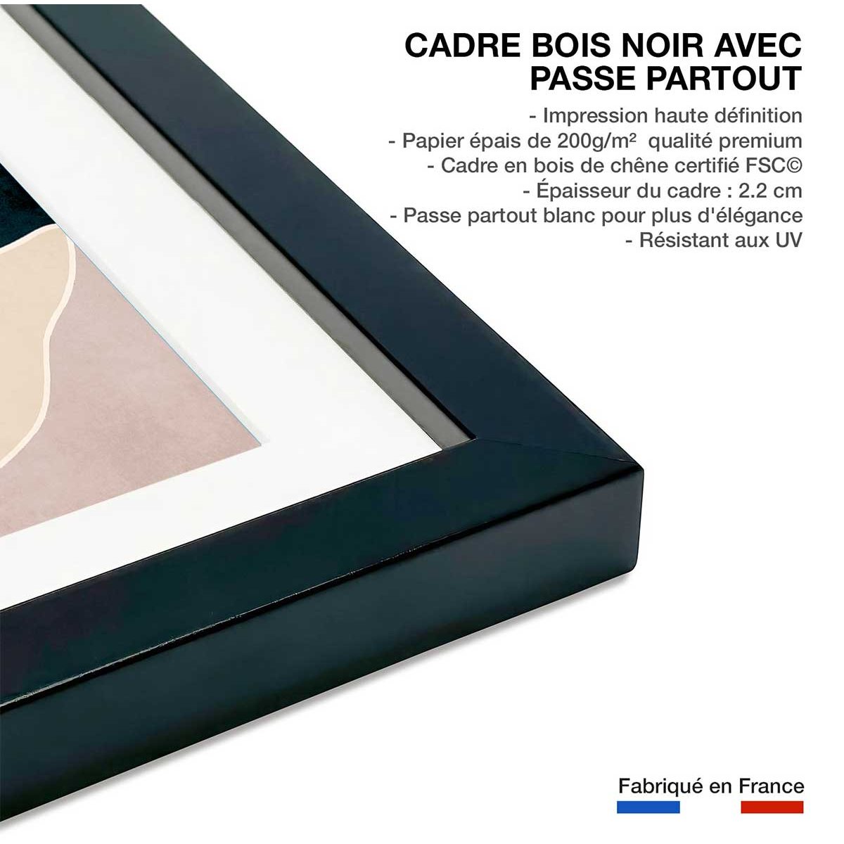 Affiche ""drowning sun"" affiche + cadre en bois - noir, HEXOA