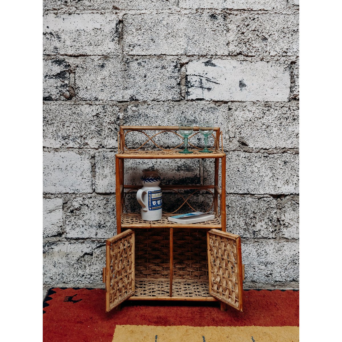 Meuble de rangement en rotin Michel N°120 - Bon état bois, DEBONGOUT