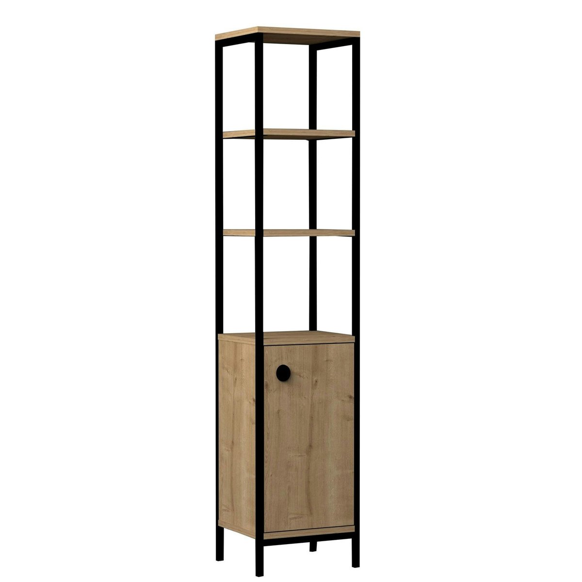 Colonne salle de bains effet chêne 1 porte 3 étagères JENA bois naturel, PIER IMPORT