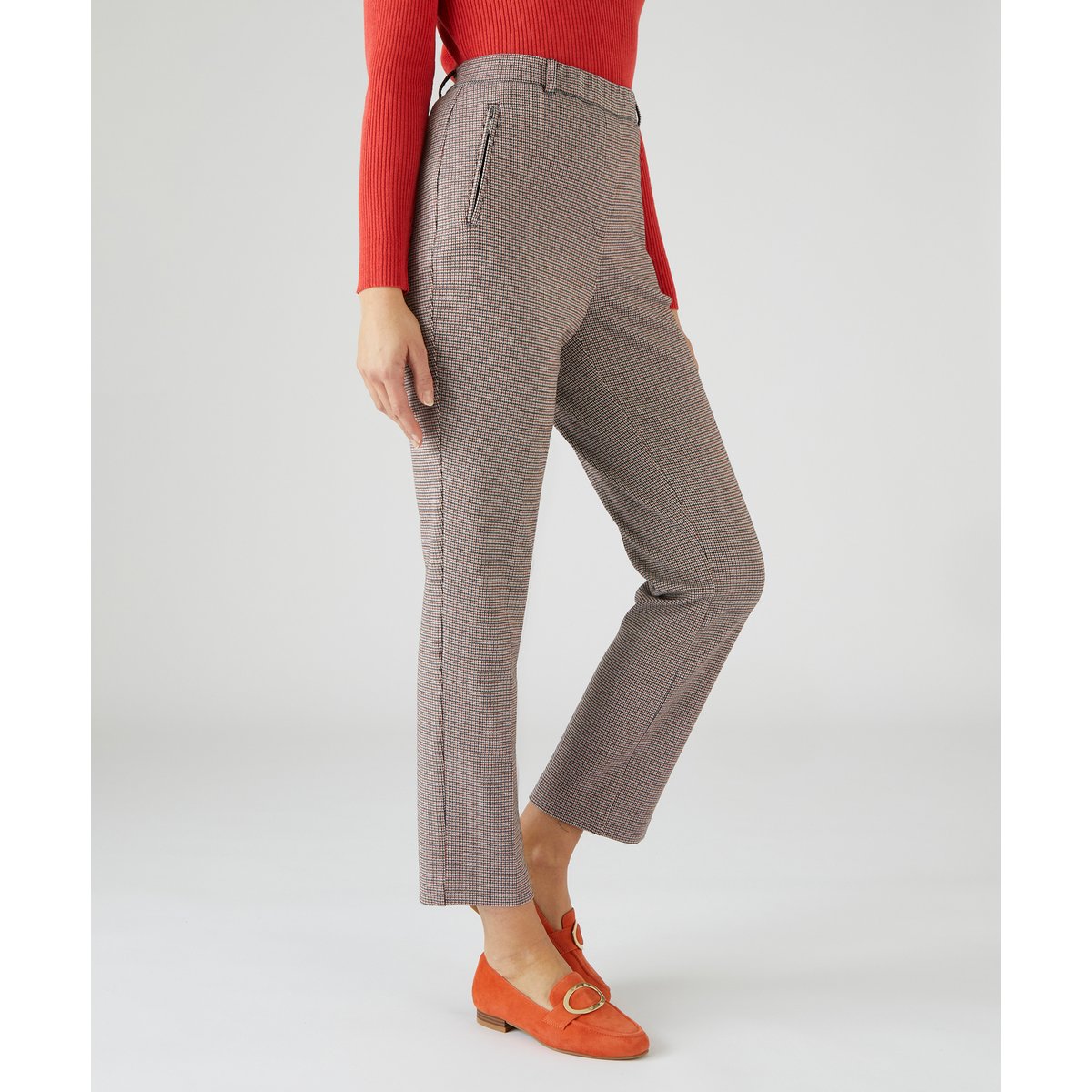 Pantalon 7/8ème maille milano orange teracotta pied de poule, DAMART