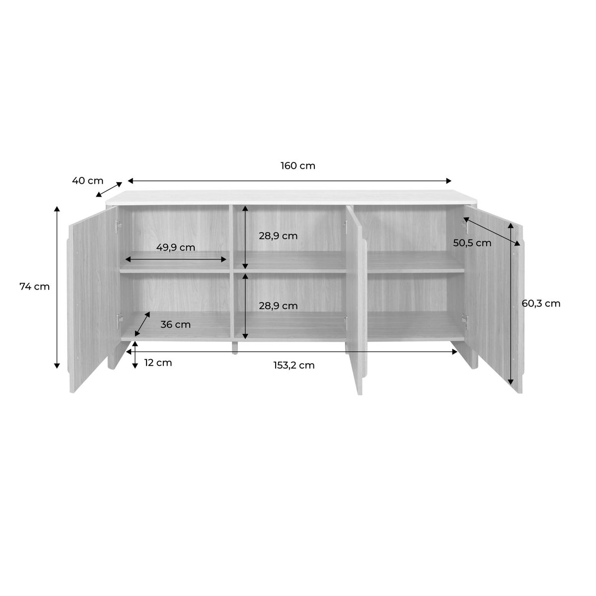 Buffet décor bois et effet travertin 3 portes 160cm ARETHA noyer, SWEEEK