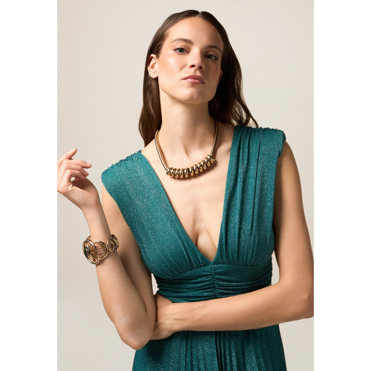 Robe longue plissée petrol blue, OLTRE