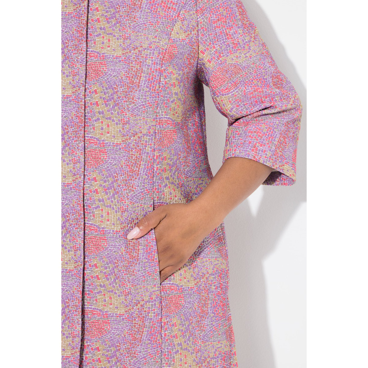 Veste à col chemise et manches 3/4. Motif lavande, ULLA POPKEN