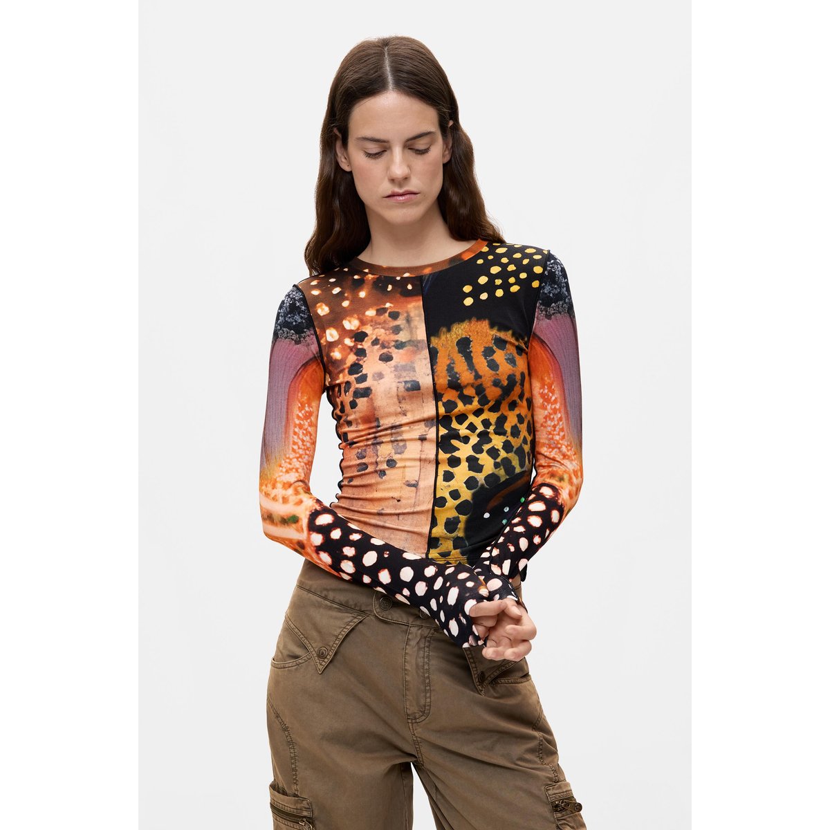 T-shirt imprimé à manches longues multicolore, DESIGUAL