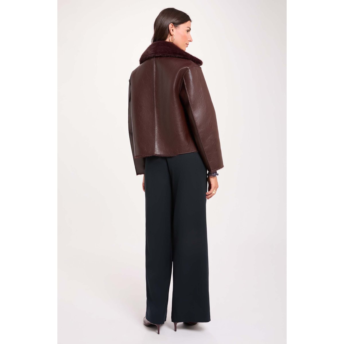 Manteau court col tailleur prune, MORGAN