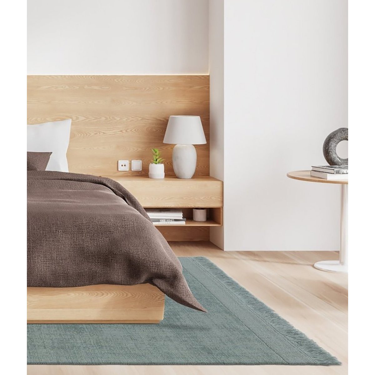 Tapis design doux en laine et coton fait main CLASSIC vert naturel, AFK LIVING
